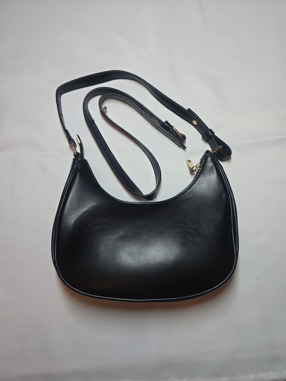 Black Faux Leather Shoulder Bag – Gold-Tone Hardware